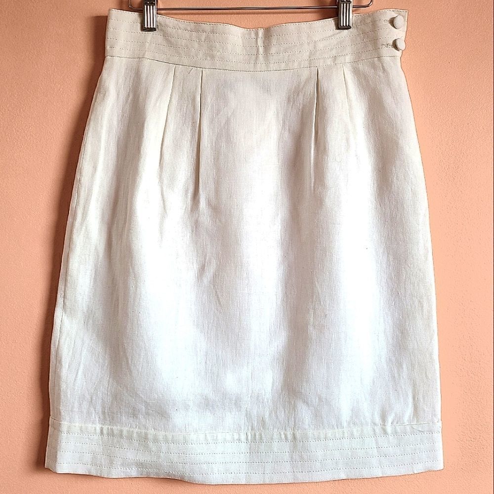 Teenflo White 100% Linen Mini Pencil Skirt 8